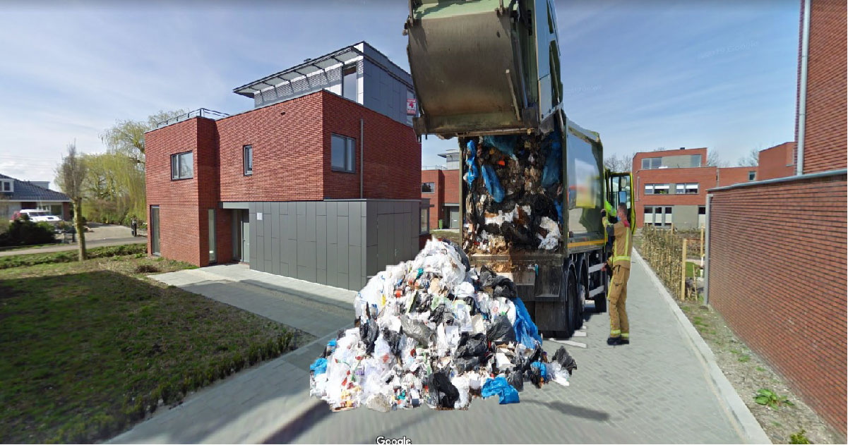 Je bekijkt nu Gehackte vuilniswagen Cyclus dumpt lading afval op straat in Moordrecht
